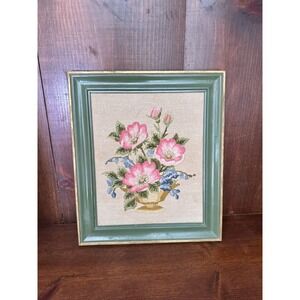 Embroidered Vintage Picture Home Decor Floral Spring Cottage core Granny Country